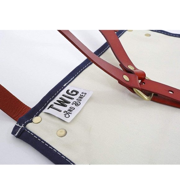 Blue Canvas and Leather Utility Apron with Pockets - Picture 6 of 8